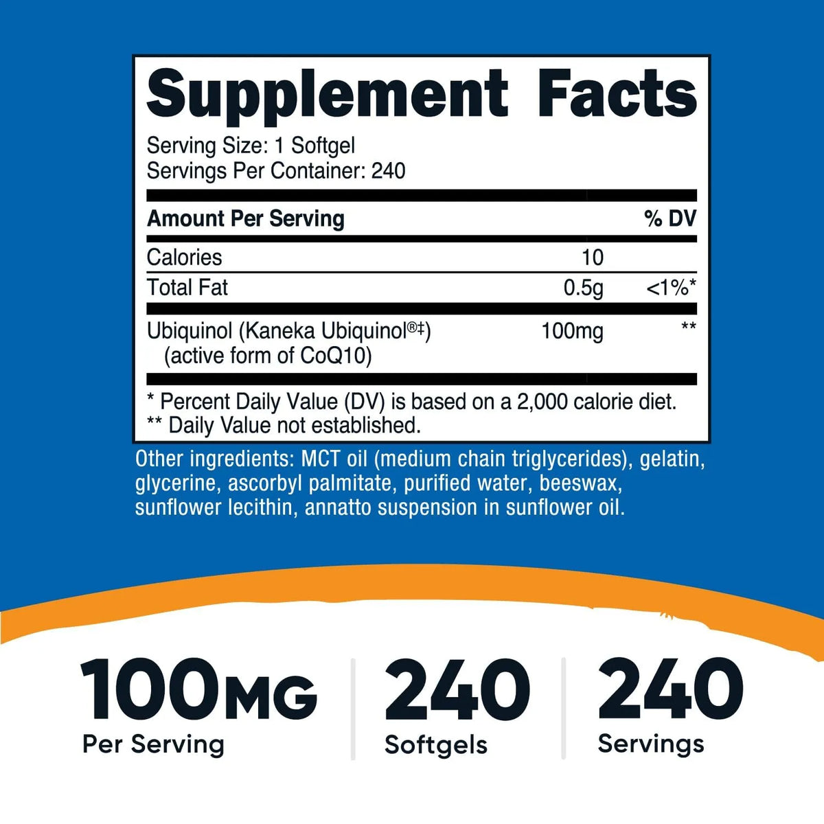 Nutricost Ubiquinol 100 MG Antioxidante de Absorción Superior | Forma Activa de CoQ10 240 Cápsulas Blandas 240 servicios