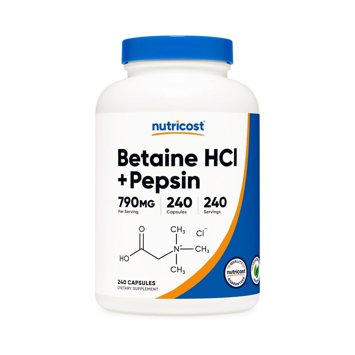 Nutricost Betaína HCl + Pepsina 790 mg 240 Cápsulas Vegetales
