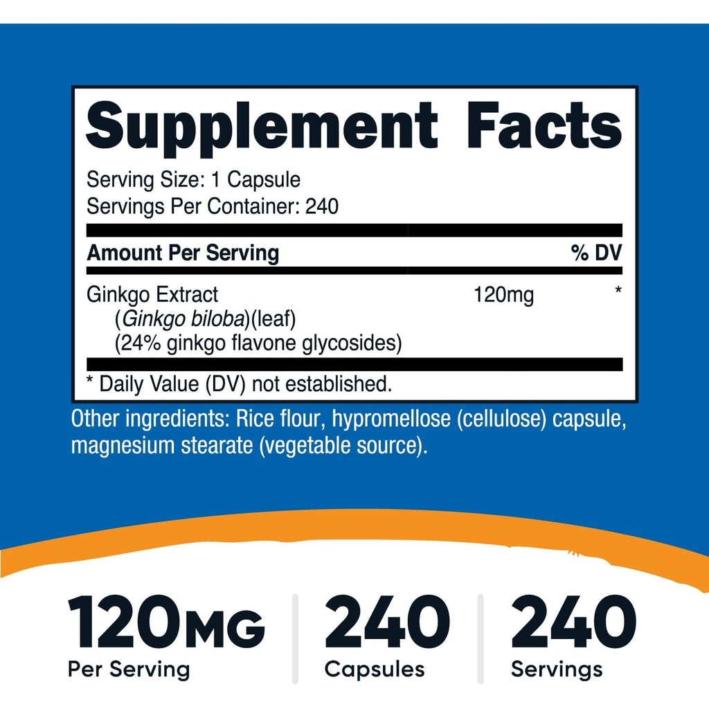 Nutricost Ginkgo Biloba 120 mg 240 Cápsulas Vegetales