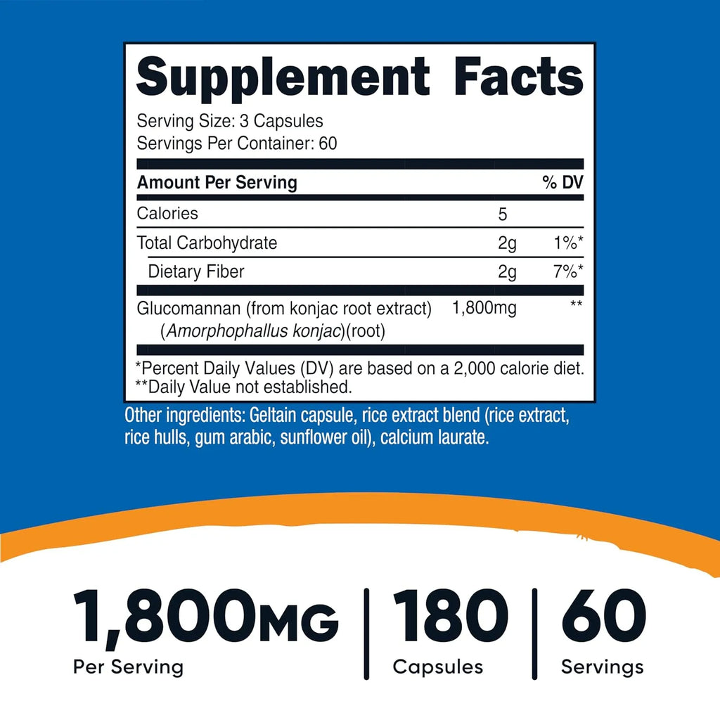 Nutricost Glucomanano 1800 mg por porción, 180 cápsulas, sin gluten