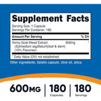 Nutricost Epimedium (Hierba de Cabra en Celo) 600 mg 180 Cápsulas