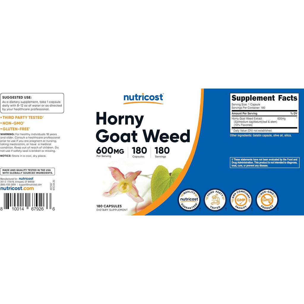 Nutricost Epimedium (Hierba de Cabra en Celo) 600 mg 180 Cápsulas