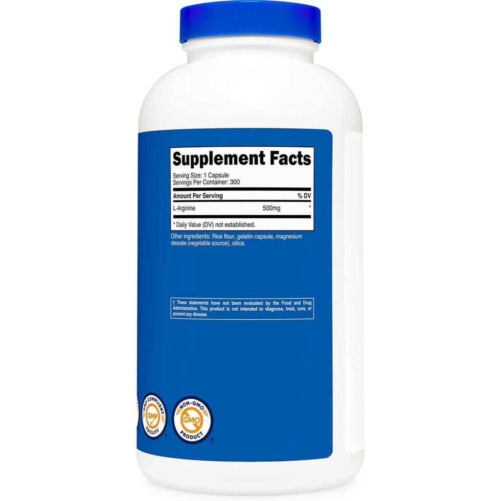 Nutricost L-Arginina 500 mg 300 Cápsulas