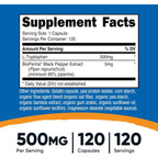 Nutricost L-Triptófano con BioPerine 500 mg 120 Cápsulas