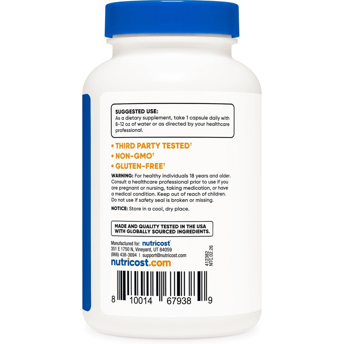 Nutricost L-Triptófano con BioPerine 500 mg 120 Cápsulas