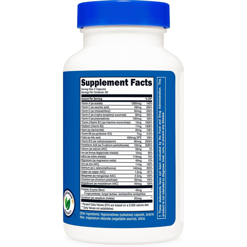 Nutricost Multivitamínico con Probióticos 120 Cápsulas Vegetales