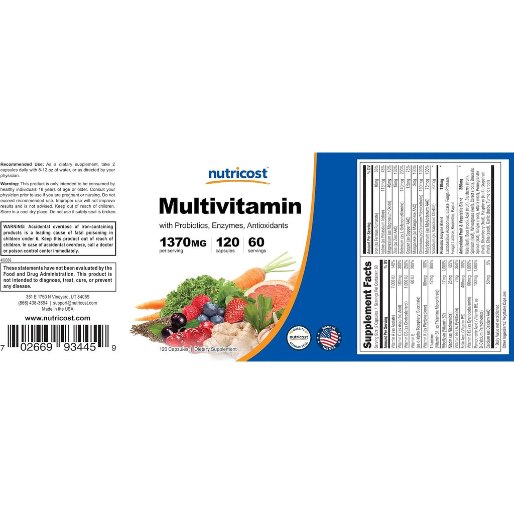 Nutricost Multivitamínico con Probióticos 120 Cápsulas Vegetales