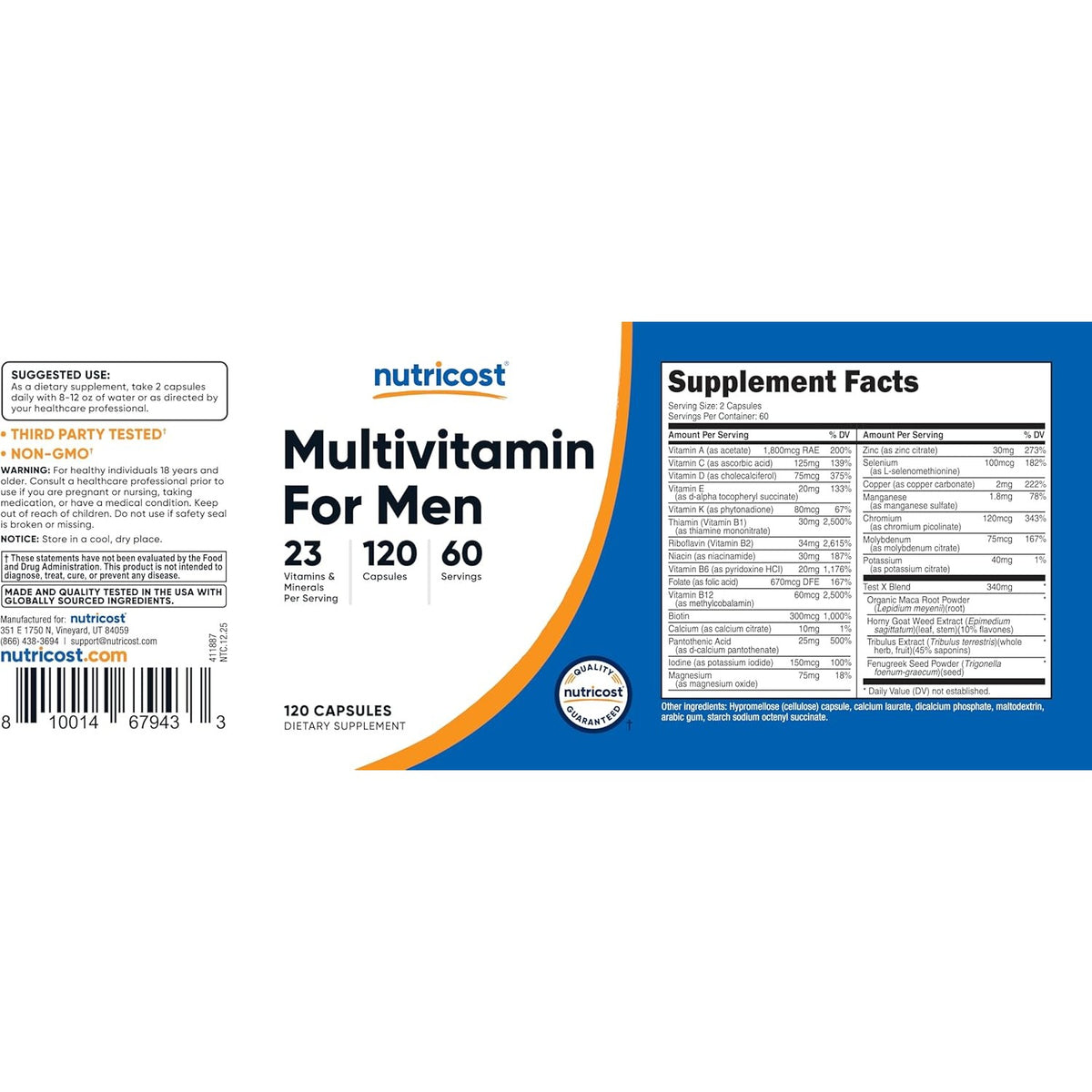 Nutricost Multivitamínico para Hombre 120 Cápsulas Vegetales