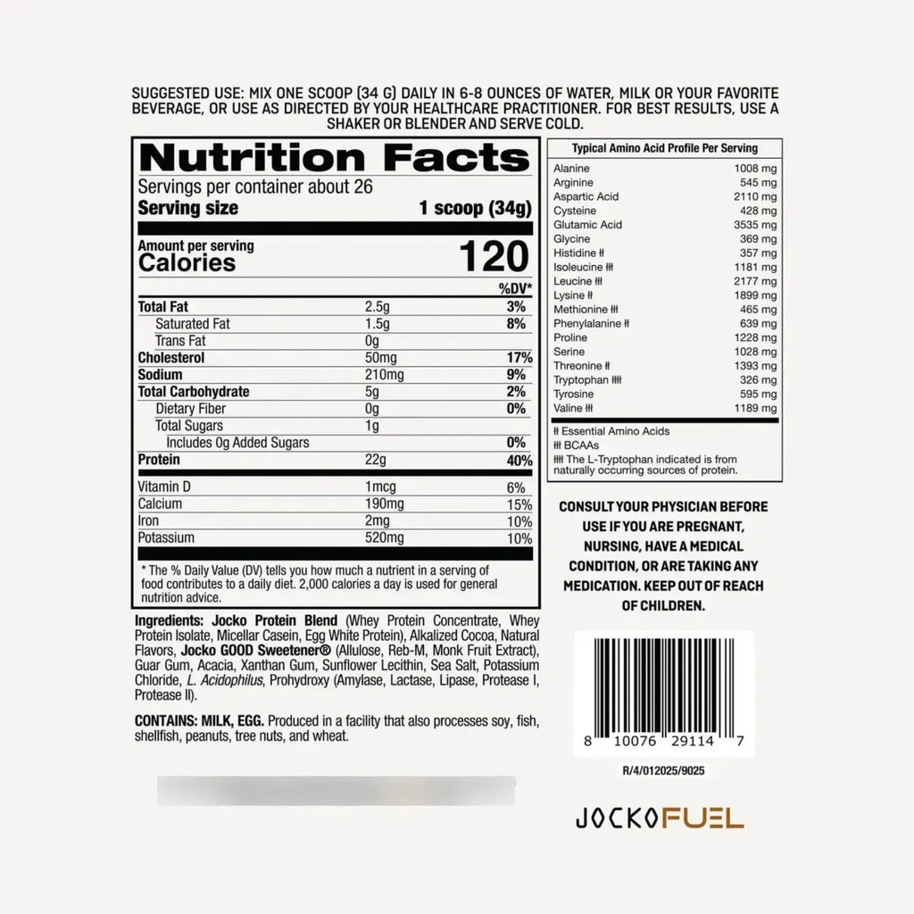 Jocko Fuel Mölk Protein | Proteína en Polvo Grass Fed | Sabor Chocolate | 22 g de Proteína | 2 Lbs