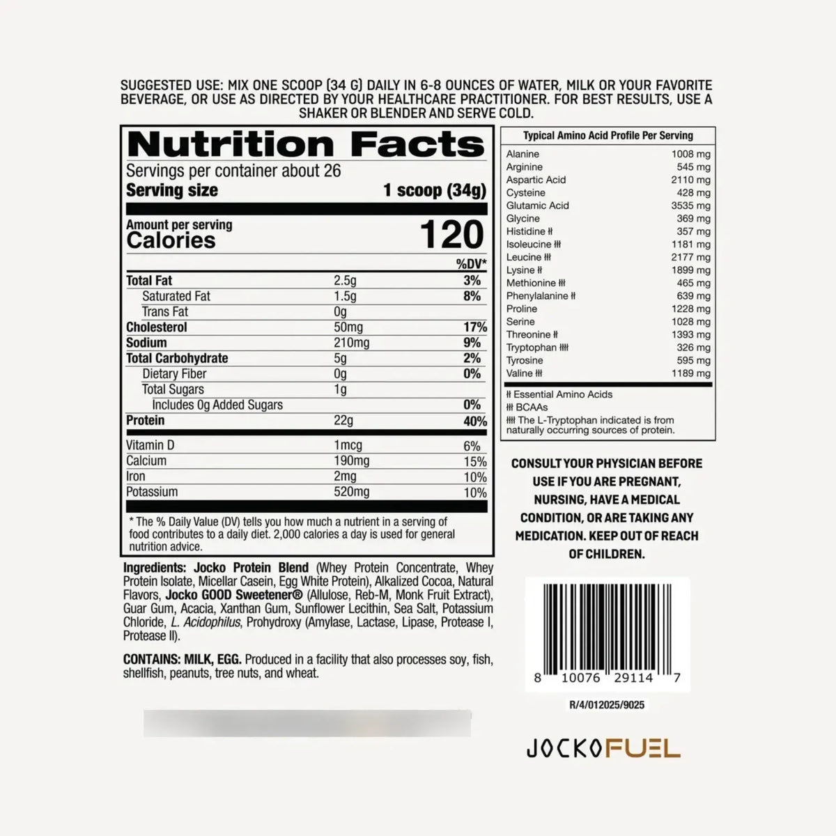 Jocko Fuel Mölk Protein | Proteína en Polvo Grass Fed | Sabor Chocolate | 22 g de Proteína | 2 Lbs