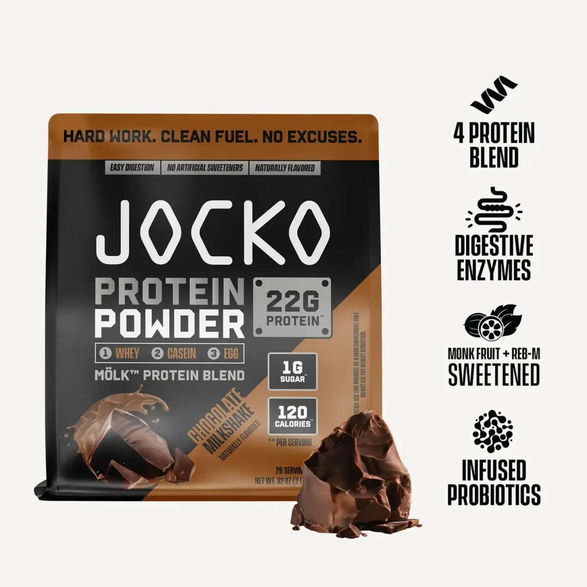 Jocko Fuel Mölk Protein | Proteína en Polvo Grass Fed | Sabor Chocolate | 22 g de Proteína | 2 Lbs