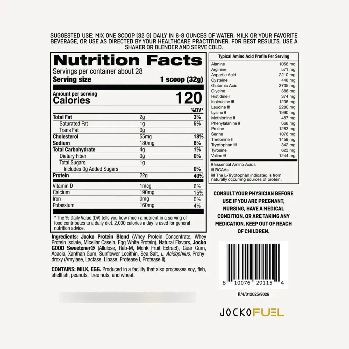 Jocko Fuel Mölk Protein | Proteína en Polvo Grass Fed | 28 Servicios | Sabor Vainilla | 22 g de Proteína por Porción