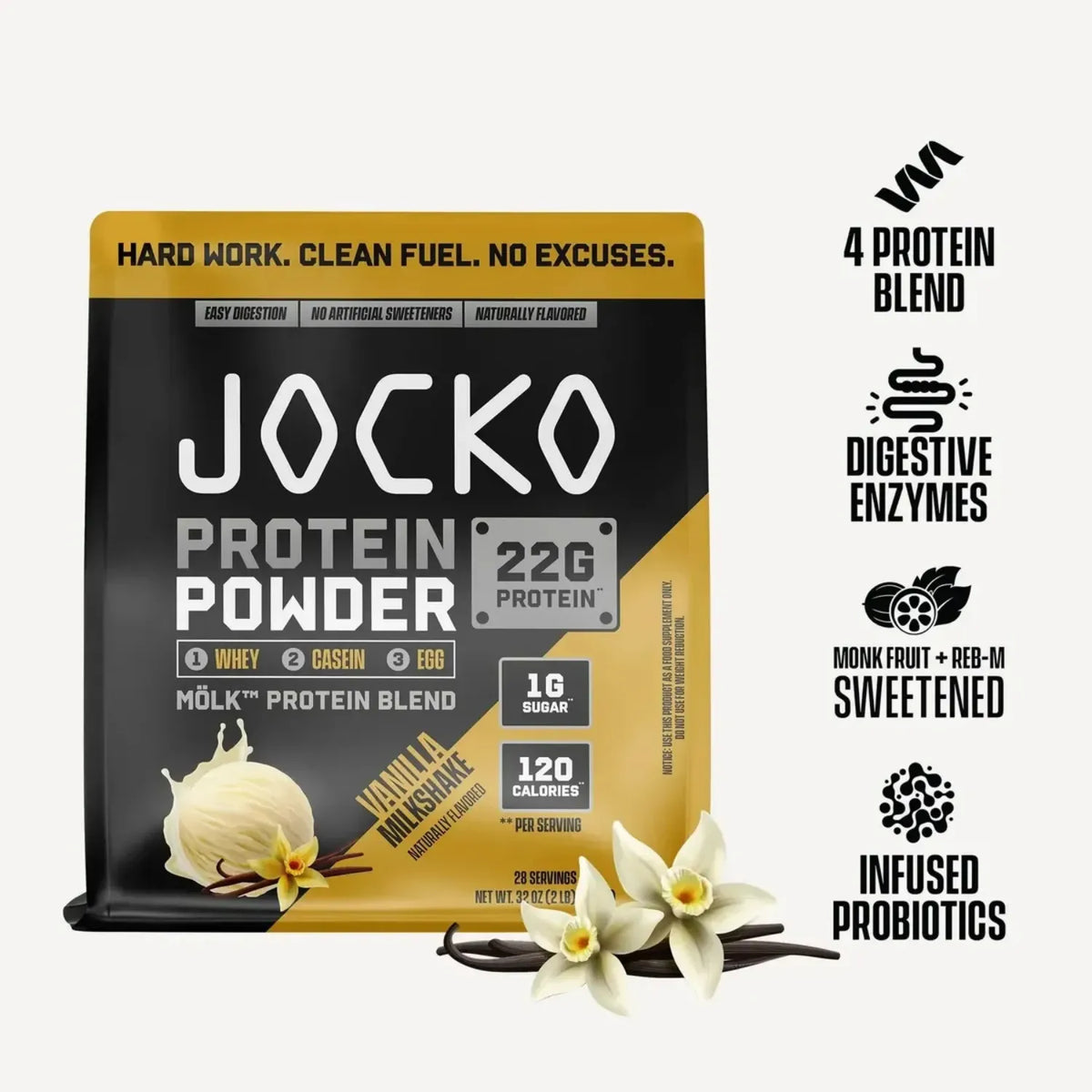 Jocko Fuel Mölk Protein | Proteína en Polvo Grass Fed | 28 Servicios | Sabor Vainilla | 22 g de Proteína por Porción