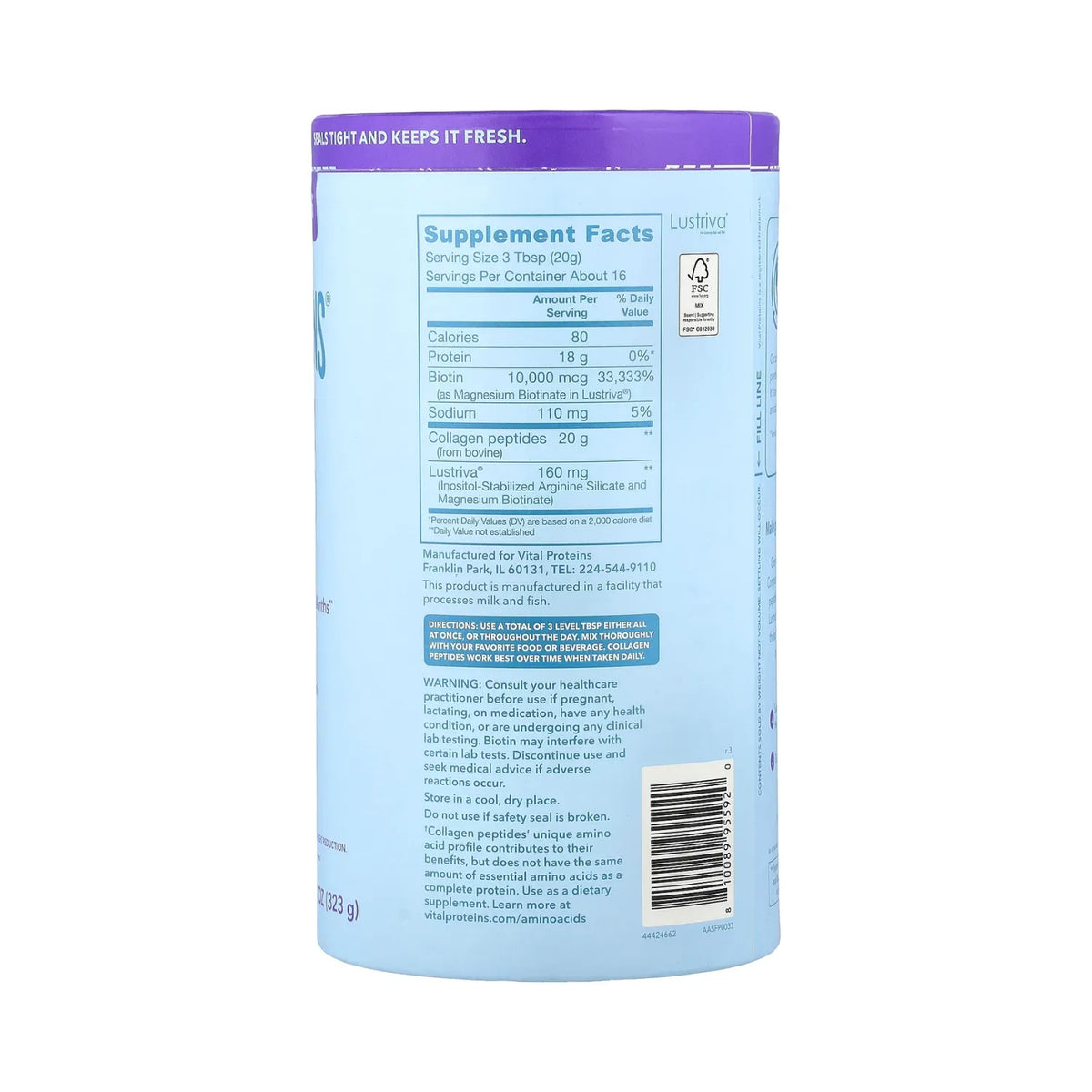 Vital Proteins Hair Complex | Colágeno con Biotina | 320 g | 16 Servicios | Sin Sabor