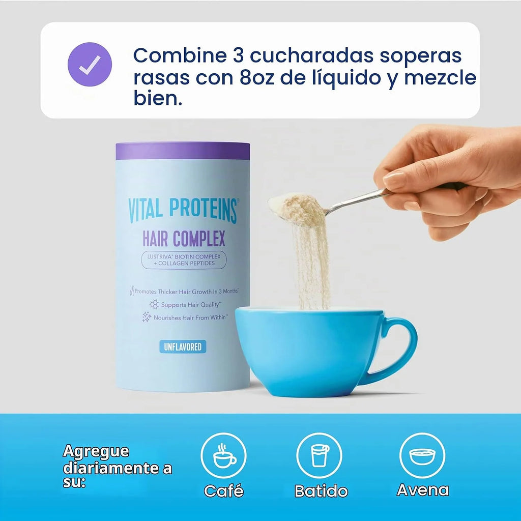 Vital Proteins Hair Complex | Colágeno con Biotina | 320 g | 16 Servicios | Sin Sabor