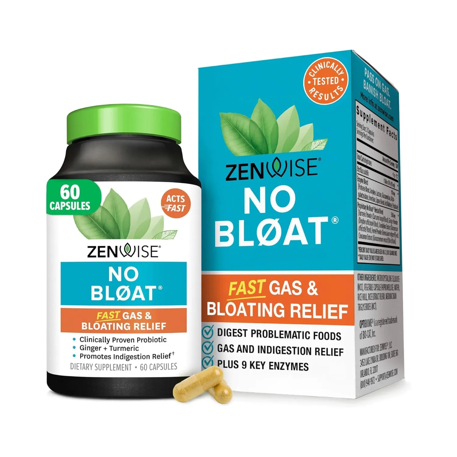 Zenwise No Bloat enzimas BioCore y Probiótico 60 vcaps Sfn