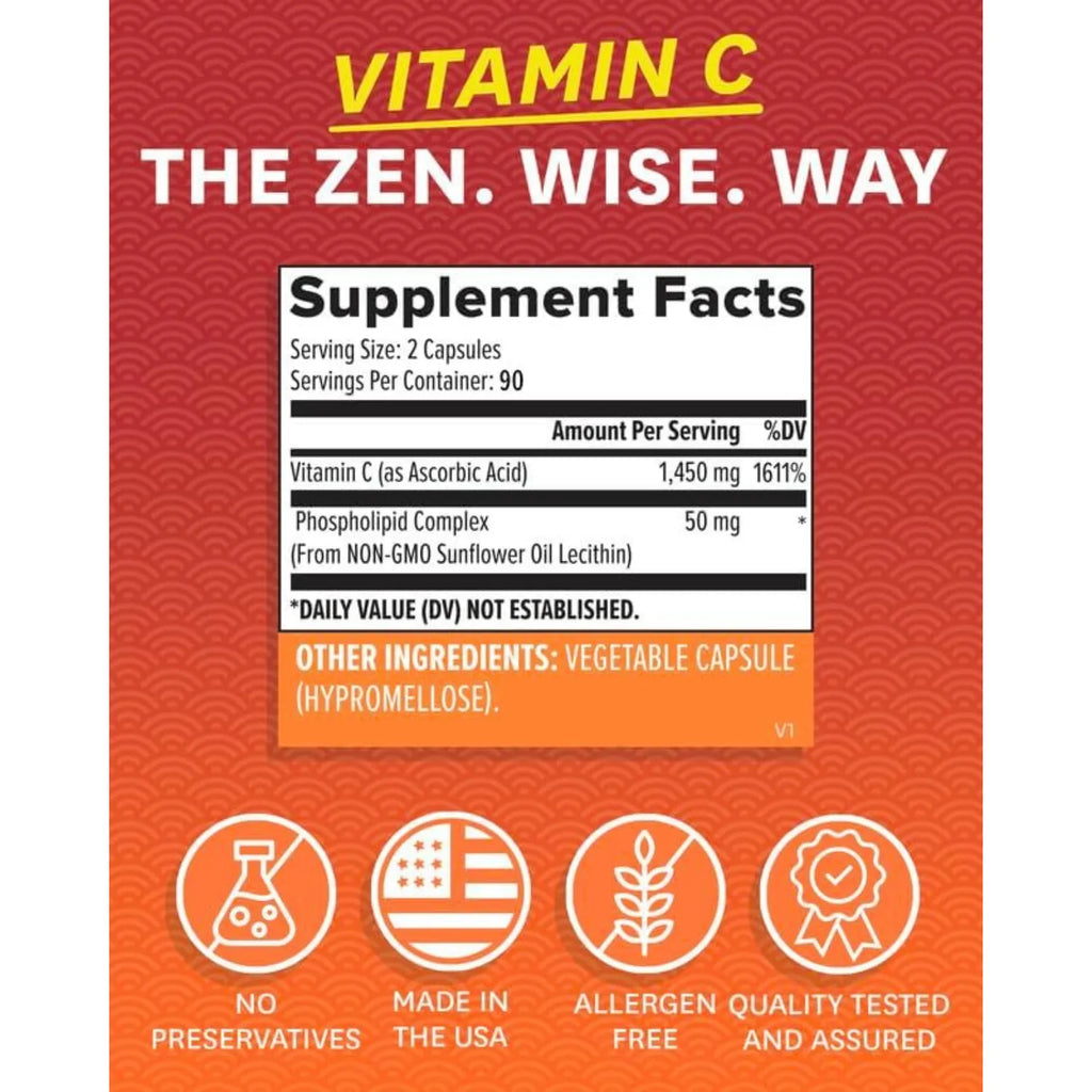 Zenwise Vitamina C Ácido ascórbico liposomal 180 Vcaps Sfn
