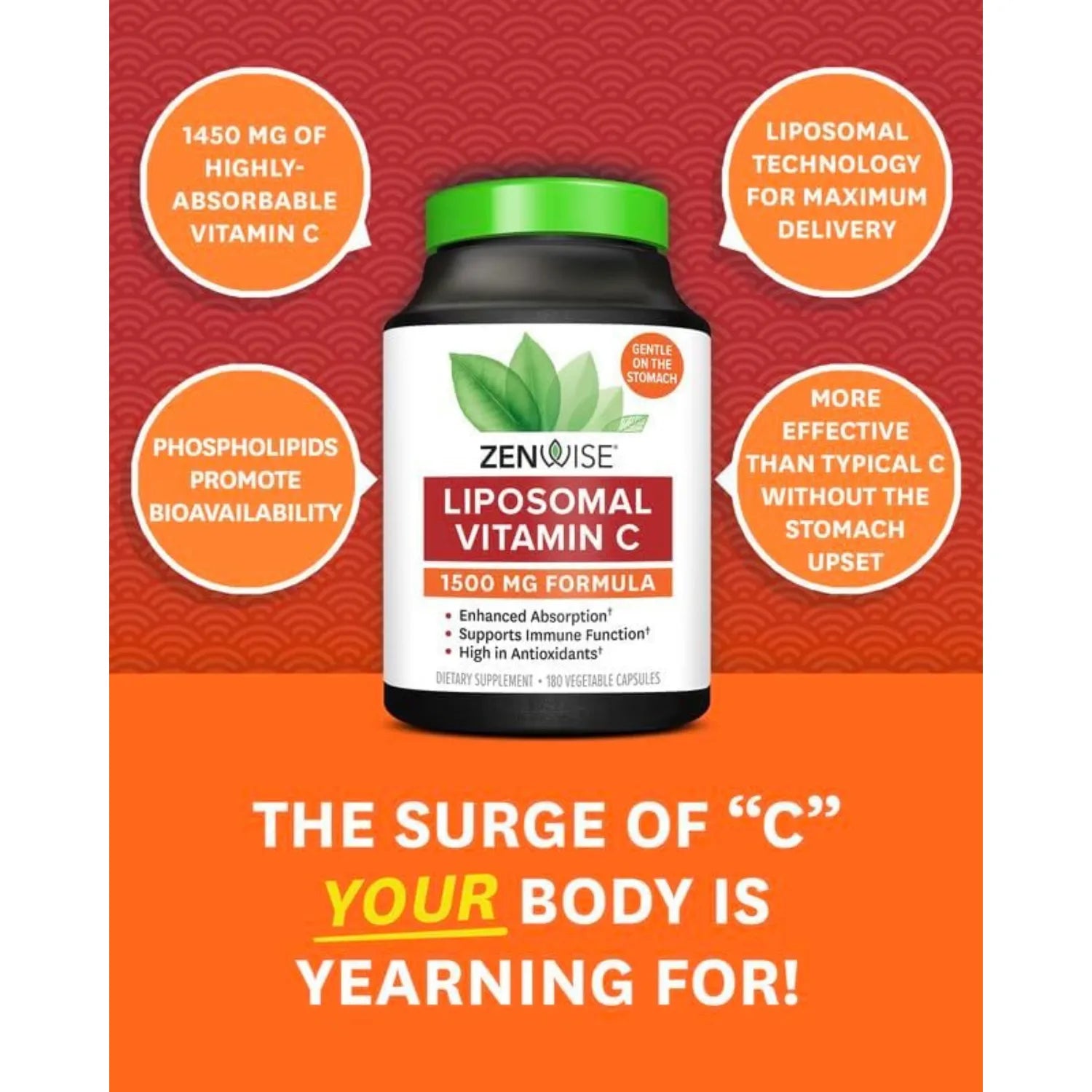 Zenwise Vitamina C Ácido ascórbico liposomal 180 Vcaps Sfn