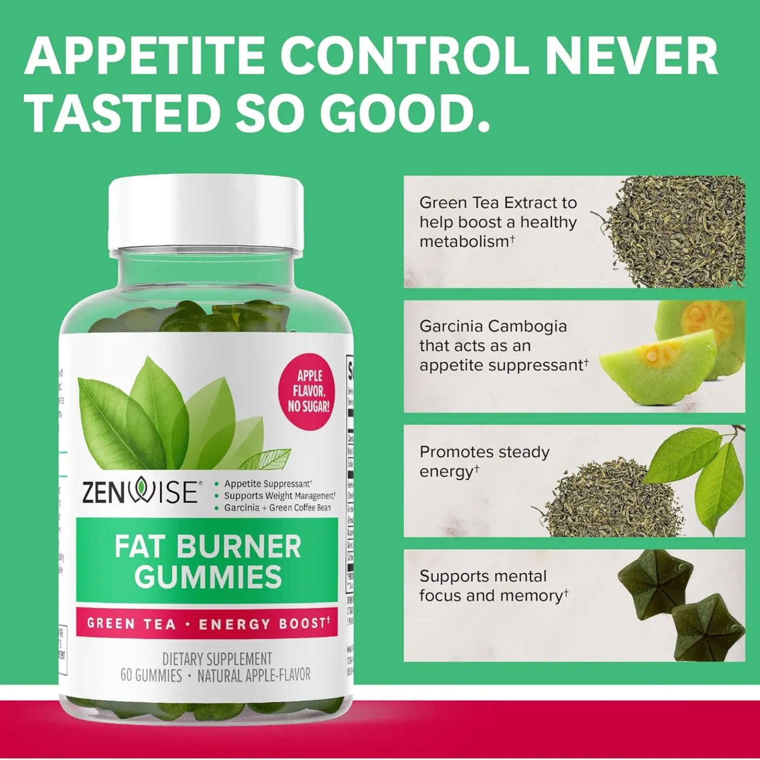 Zenwise Fat Burner Con Té Verde, Garcinia 60 gomitas Sfn