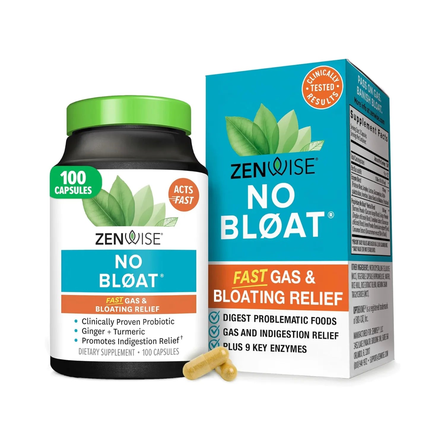 Zenwise no bloat Probióticos enzimas digestivas 100 caps sfn