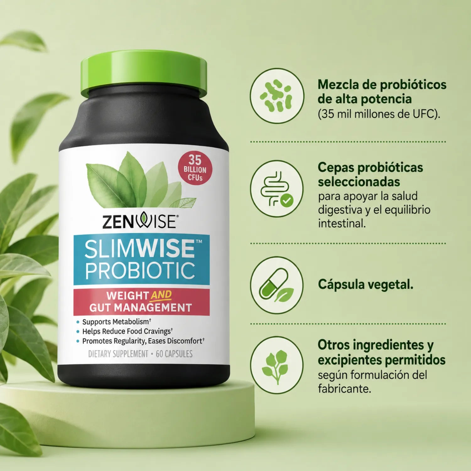 Zenwise SlimWise probióticos, Black Cohosh 60 caps Sfn
