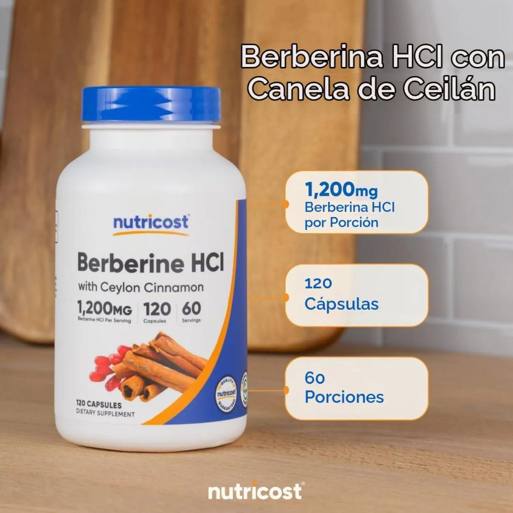 Nutricost Berberina Hcl con Cápsulas de Canela de Ceilán,1200 MG de Berberina y 200 MG de Ceylon por Porción, 120 Cápsulas, 60 Porciónes