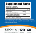 Nutricost Berberina Hcl con Cápsulas de Canela de Ceilán,1200 MG de Berberina y 200 MG de Ceylon por Porción, 120 Cápsulas, 60 Porciónes