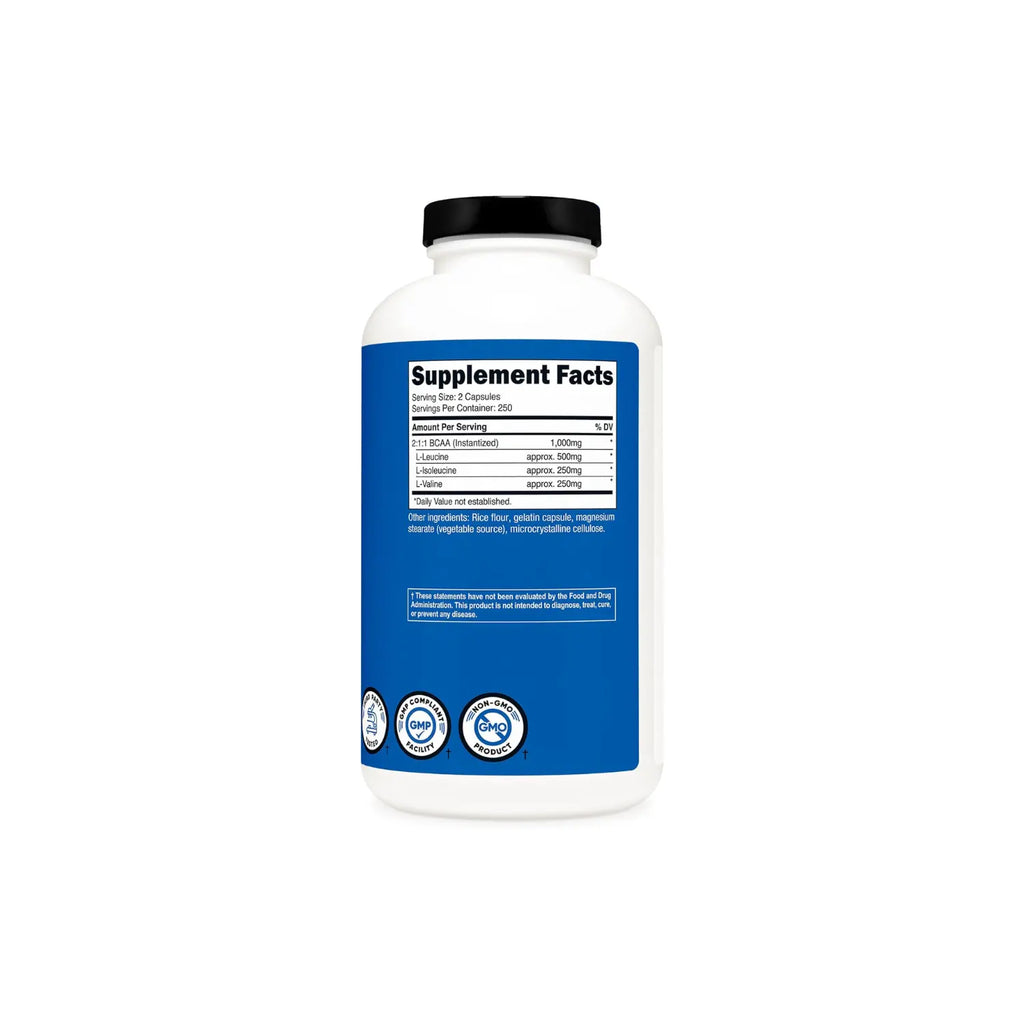 Nutricost Bcaa 2:1:1 Aminoacidos 500mg Rendimiento y recuperacion                 (500 mg por cápsula)
