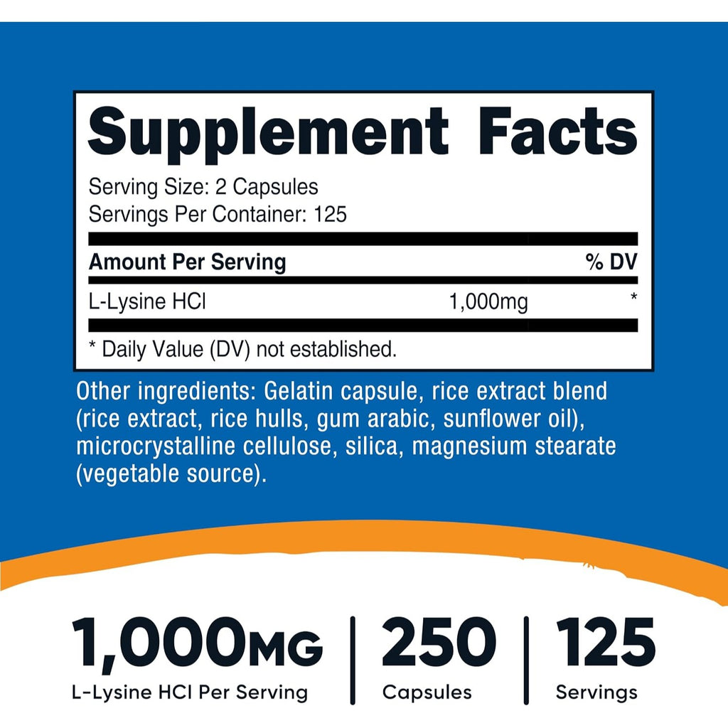 Nutricost L-Lisina 500 mg 250 Cápsulas