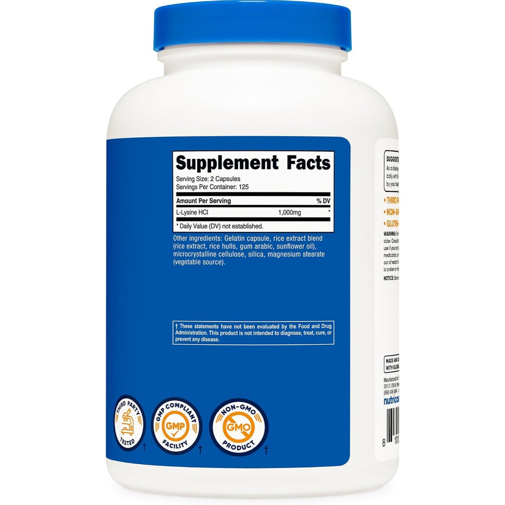 Nutricost L-Lisina 500 mg 250 Cápsulas