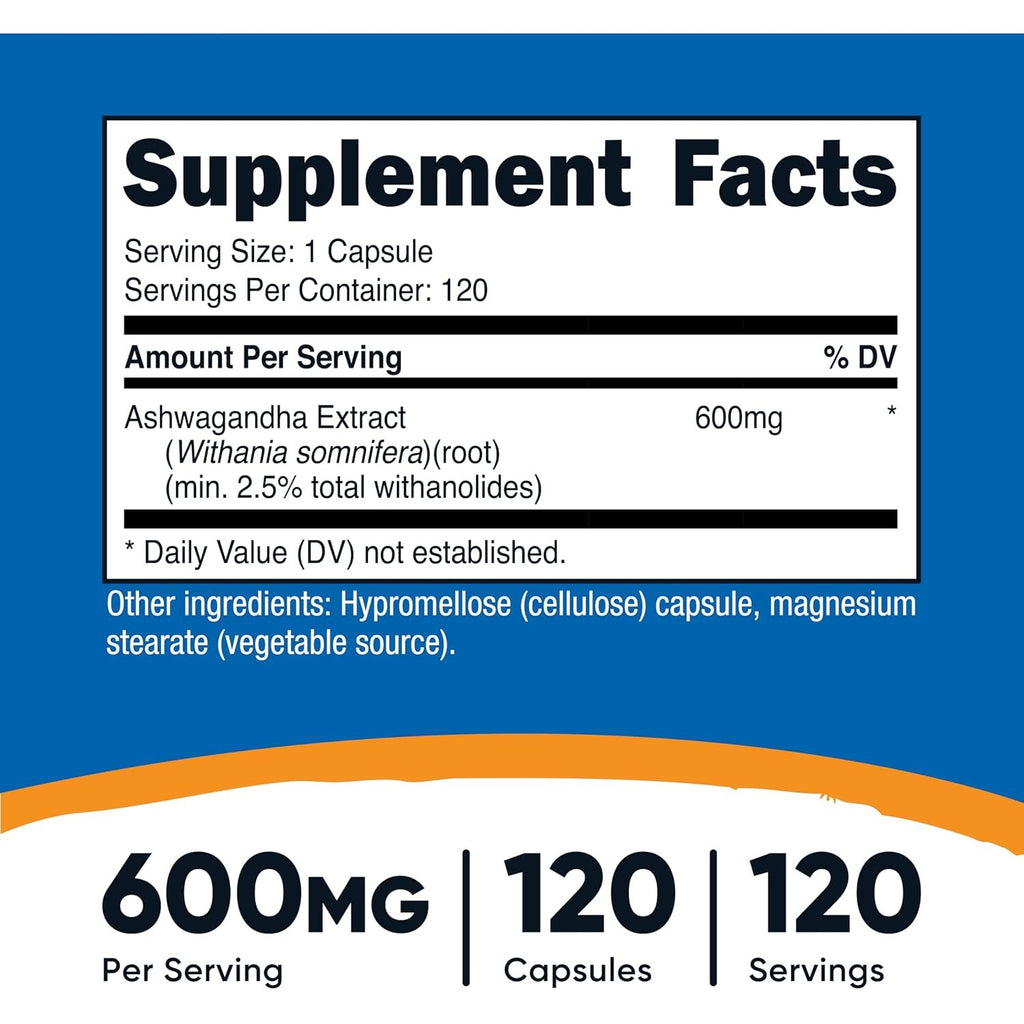 *-Nutricost Ashwagandha Ginseng Indio Antiestrés 600 mg 120 Cápsulas