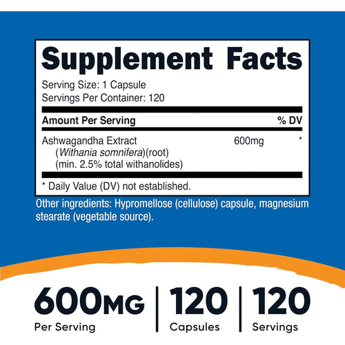 *-Nutricost Ashwagandha Ginseng Indio Antiestrés 600 mg 120 Cápsulas