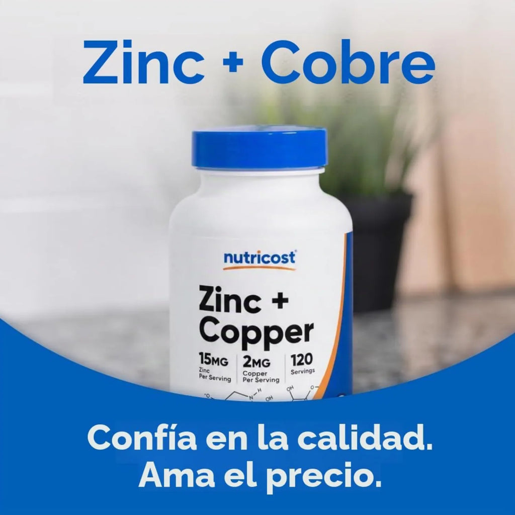 Nutricost Cápsulas de zinc + cobre (120 porciones) (15 mg de zinc + 2 mg de cobre por porción), sin OMG, vegetariano