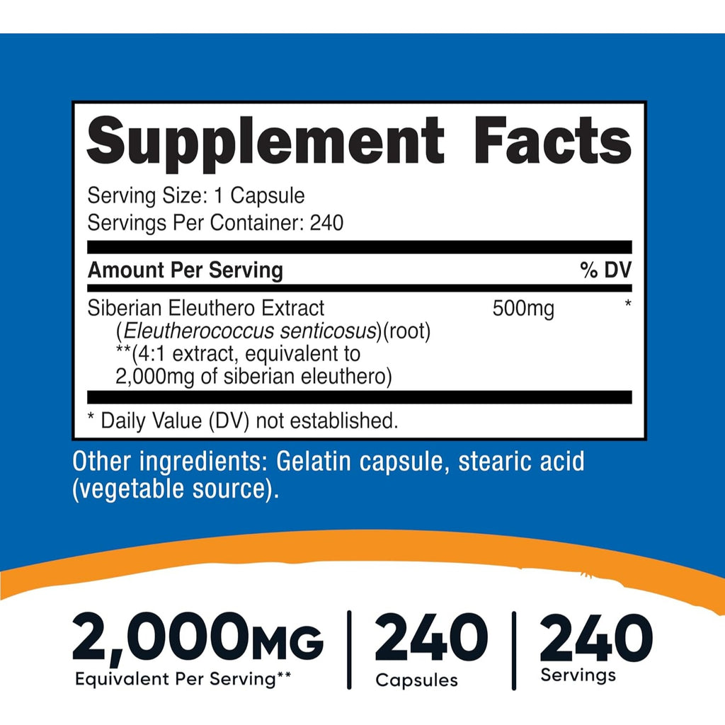 Nutricost Eleuthero Siberiano 500 mg 240 Cápsulas