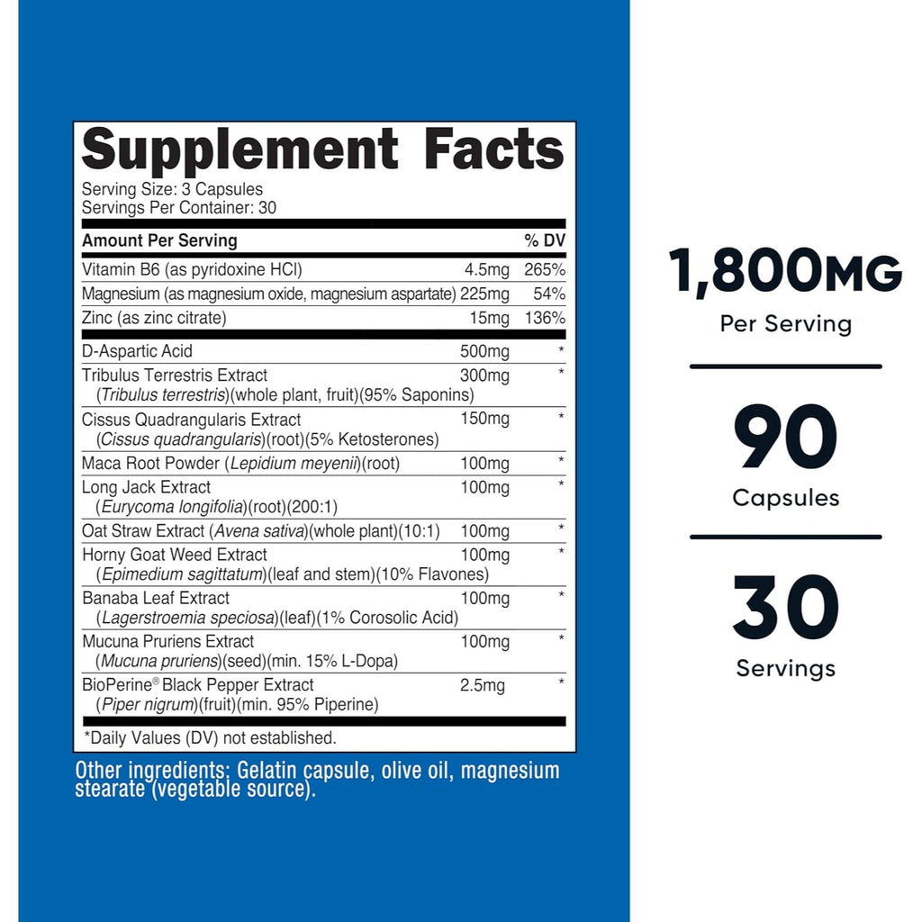 Nutricost Complejo de Apoyo de Testosterona 1800 mg 90 Cápsulas