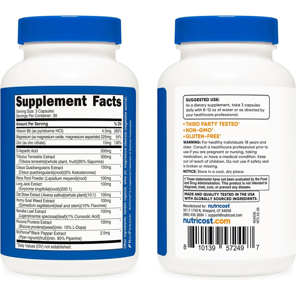 Nutricost Complejo de Apoyo de Testosterona 1800 mg 90 Cápsulas