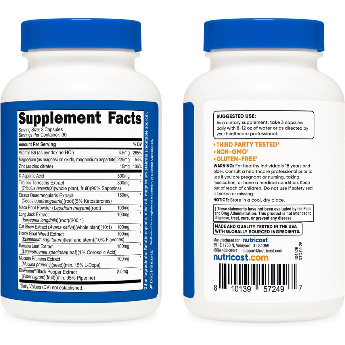Nutricost Complejo de Apoyo de Testosterona 1800 mg 90 Cápsulas