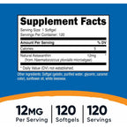 Nutricost Astaxantina 12 mg Sin OMG y Sin Gluten 120 Cápsulas Blandas