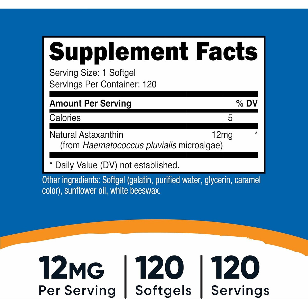 Nutricost Astaxantina 12 mg Sin OMG y Sin Gluten 120 Cápsulas Blandas
