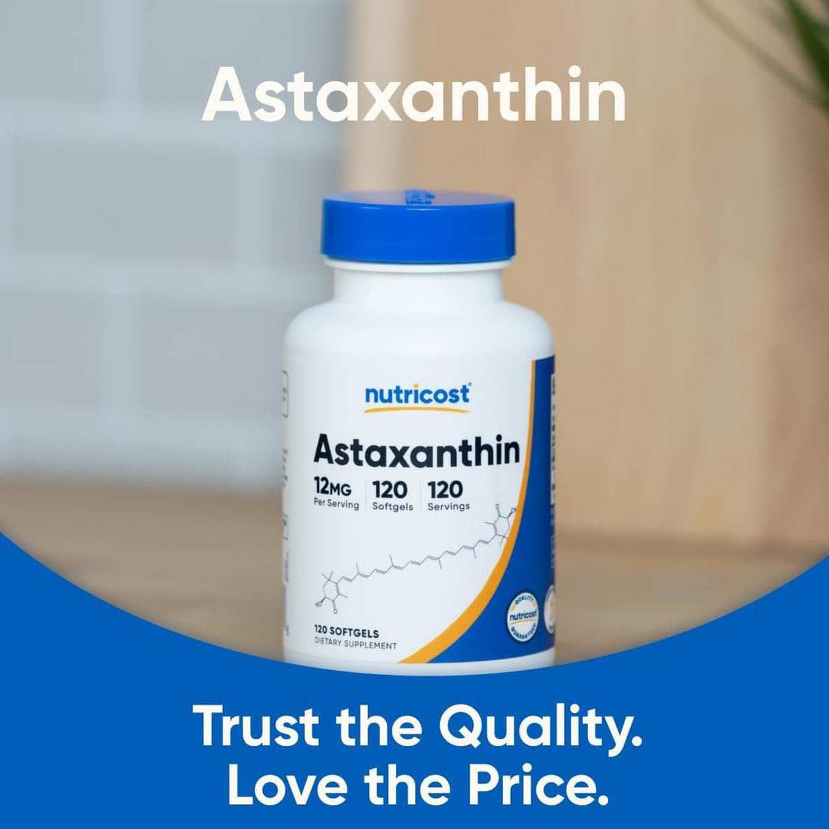 Nutricost Astaxantina 12 mg Sin OMG y Sin Gluten 120 Cápsulas Blandas