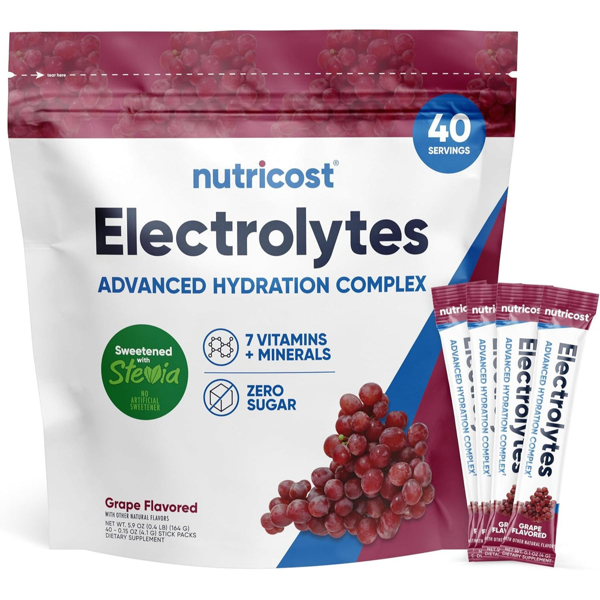 Nutricost Complejo de Electrolitos 40 Sobres Uva