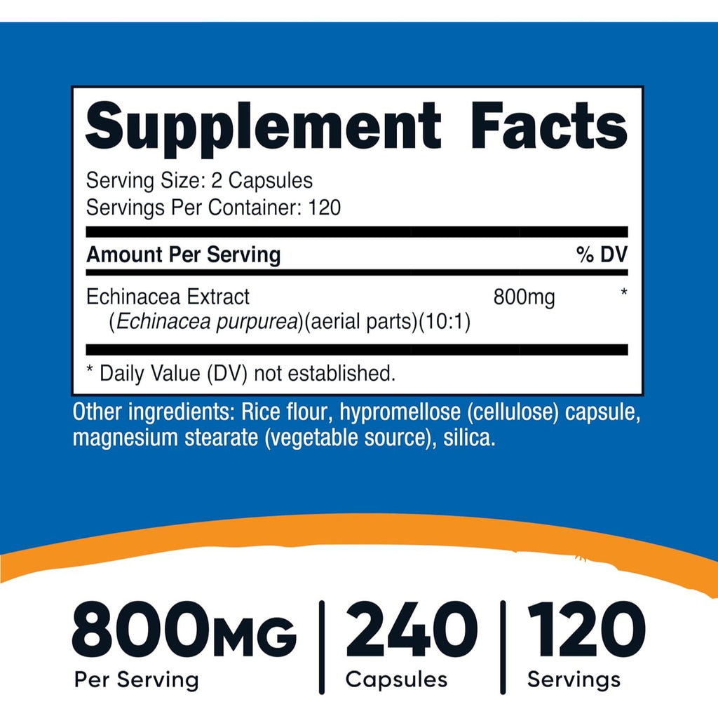 Nutricost Equinácea 800 mg 240 Cápsulas Vegetales