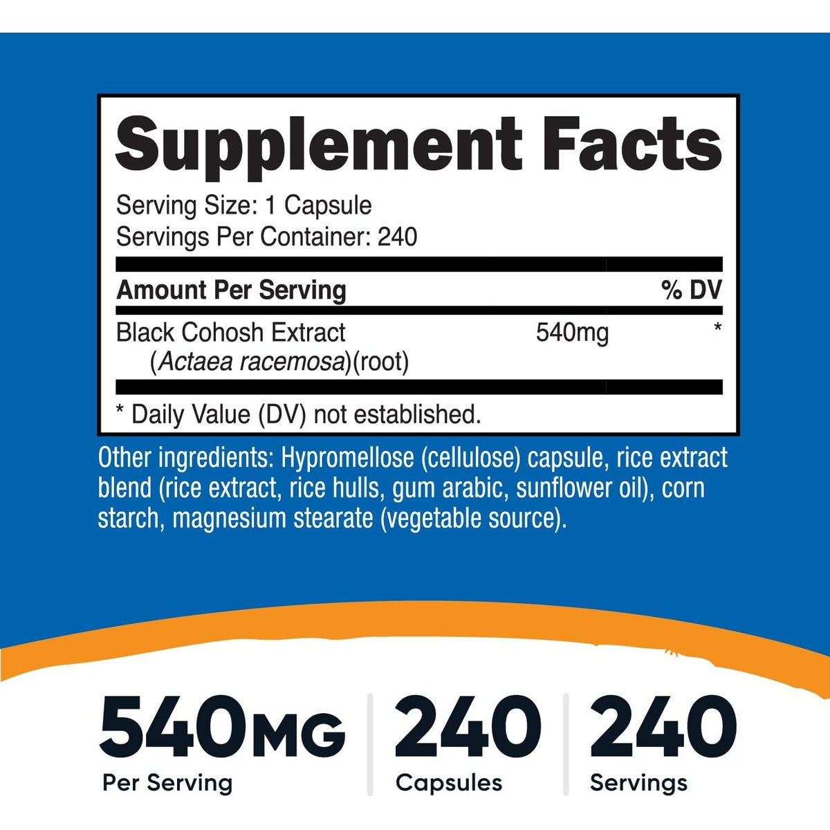 Nutricost Black Cohosh (Cimicífuga) 540 mg 240 Cápsulas Vegetales