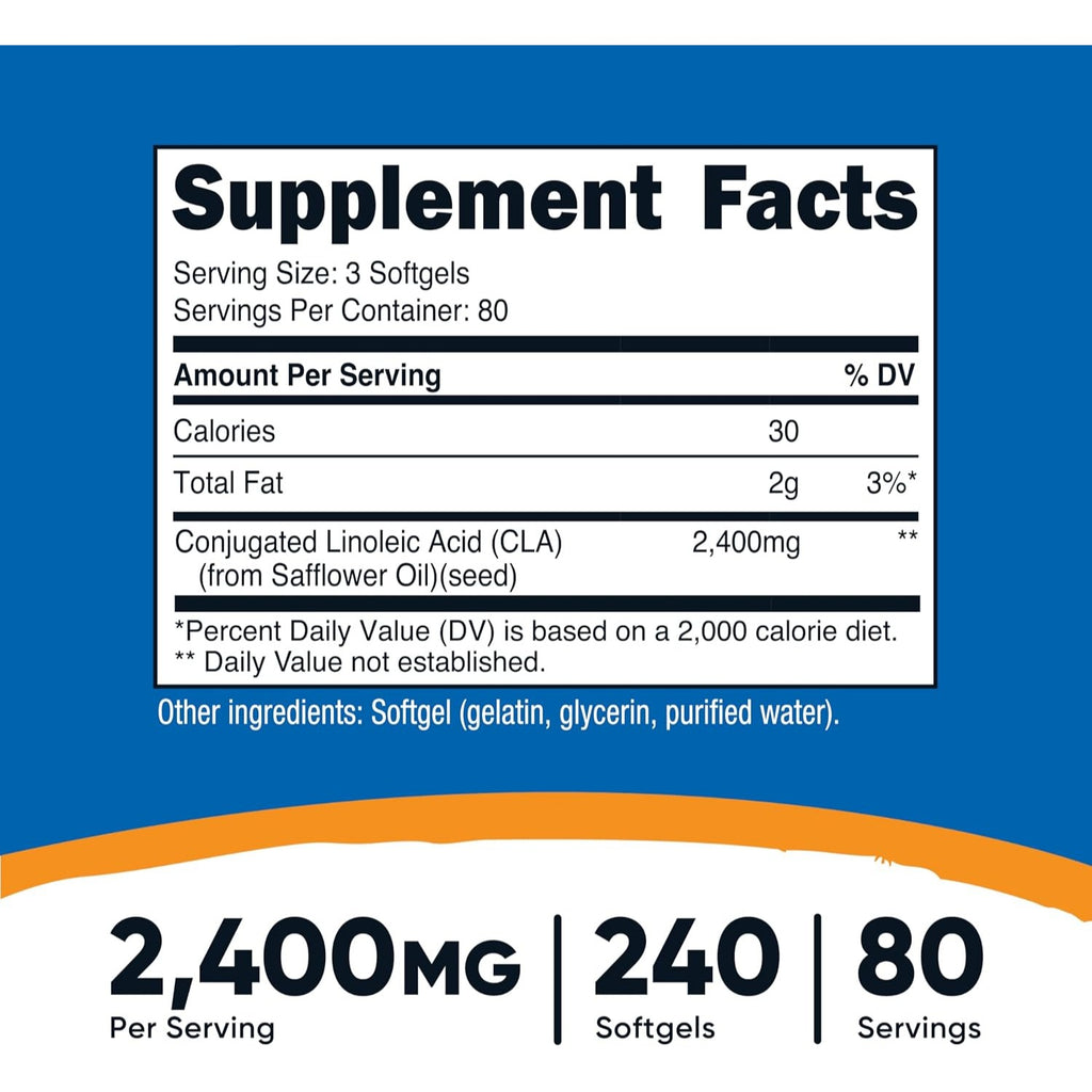 Nutricost CLA Ácido Linoleico Conjugado 2400 mg 240 Cápsulas Blandas