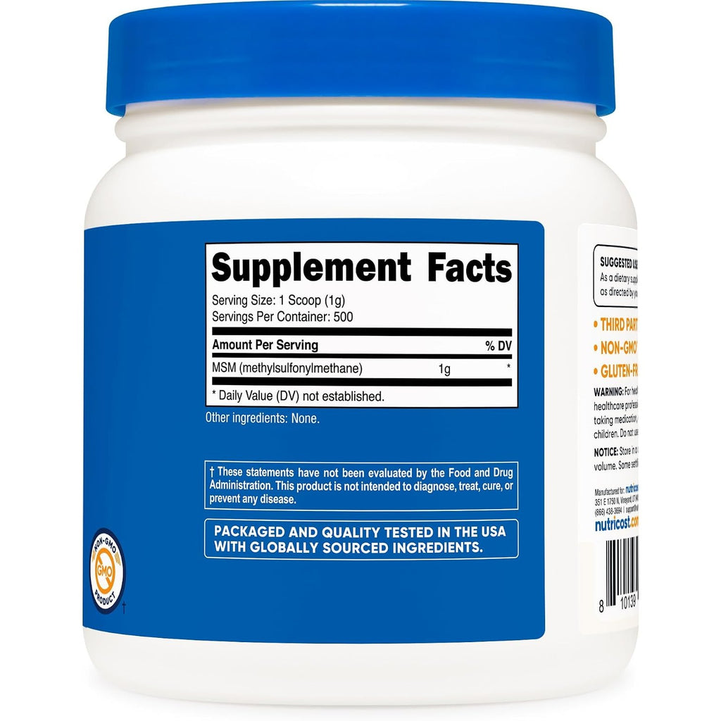 Nutricost MSM en Polvo 500 g 500 Porciones