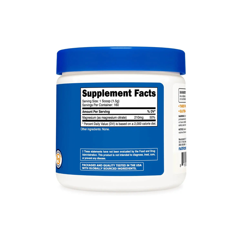 Nutricost Citrato de Magnesio 250g - Citrato de Magnesio Polvo - Digestión - Energía - Relajación - Hecho en USA