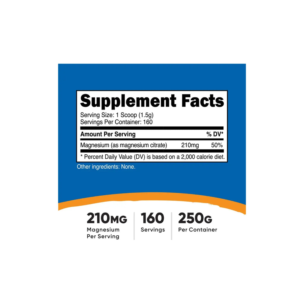 Nutricost Citrato de Magnesio 250g - Citrato de Magnesio Polvo - Digestión - Energía - Relajación - Hecho en USA