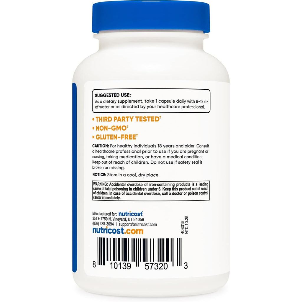 Nutricost Hierro Quelado Ferrochel 36 mg 240 Cápsulas Vegetales