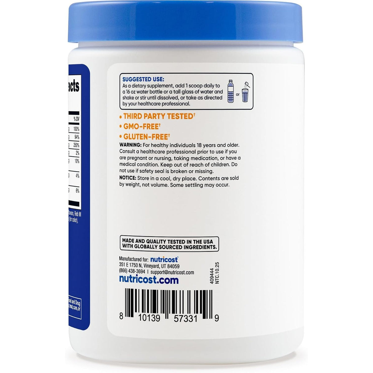 Nutricost Complejo de Electrolitos en Polvo 60 Porciones Frambuesa Azul