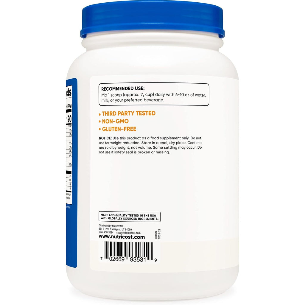 Nutricost Concentrado de Proteína de Suero Grass Fed en Polvo 2 lb Sin Sabor